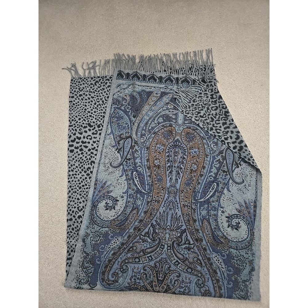 Woolen Blended Cashmere Shawl Scarf Wrap Reversible Paisley Leopard print 68"x25
